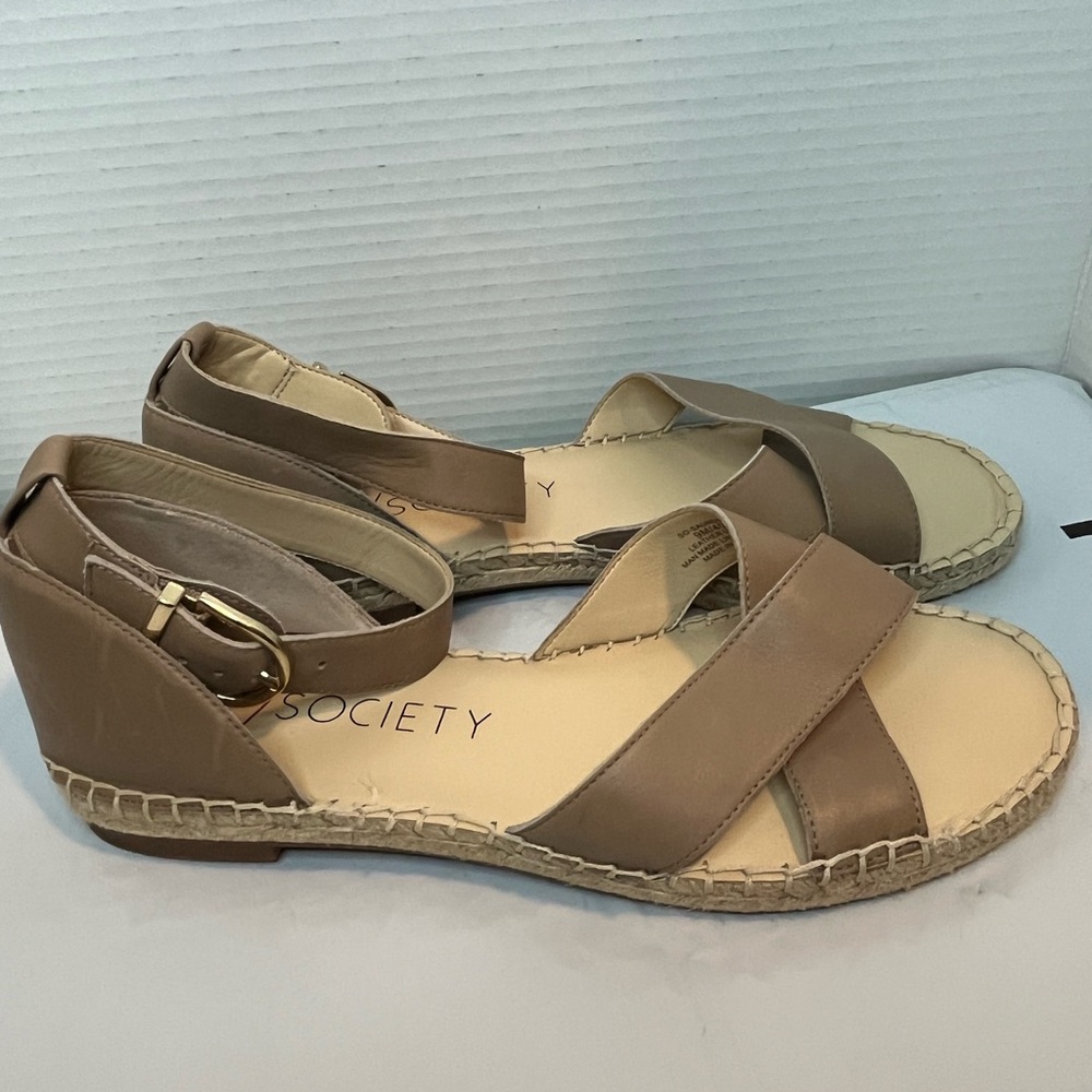 New Soul Society Saundra Espadrille Wns Tan Leather Cross Leather Sandals Sz 9
